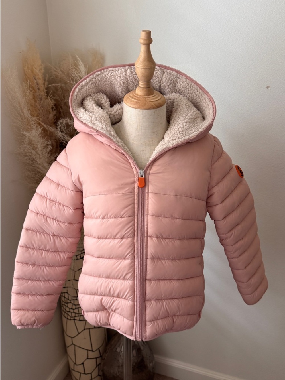 SAVE THE DUCK Light Pink Puffer Jacket with Cream Sherpa - 6 YRS